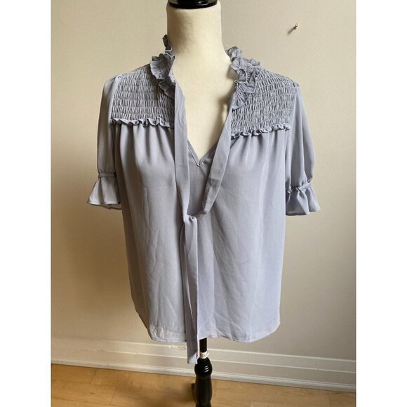 PLEIONE Gray Top New Womens Sz Xsmall BNWT Short Sleeve Ruffles - Picture 1 of 5